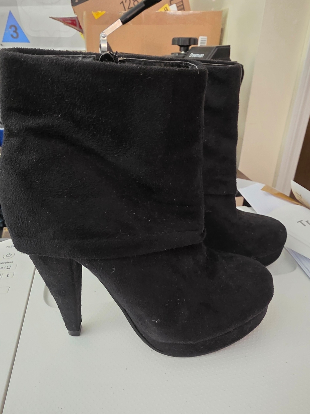 Wild Diva Black Suede Folded Cuff High Heel Ankle Booties